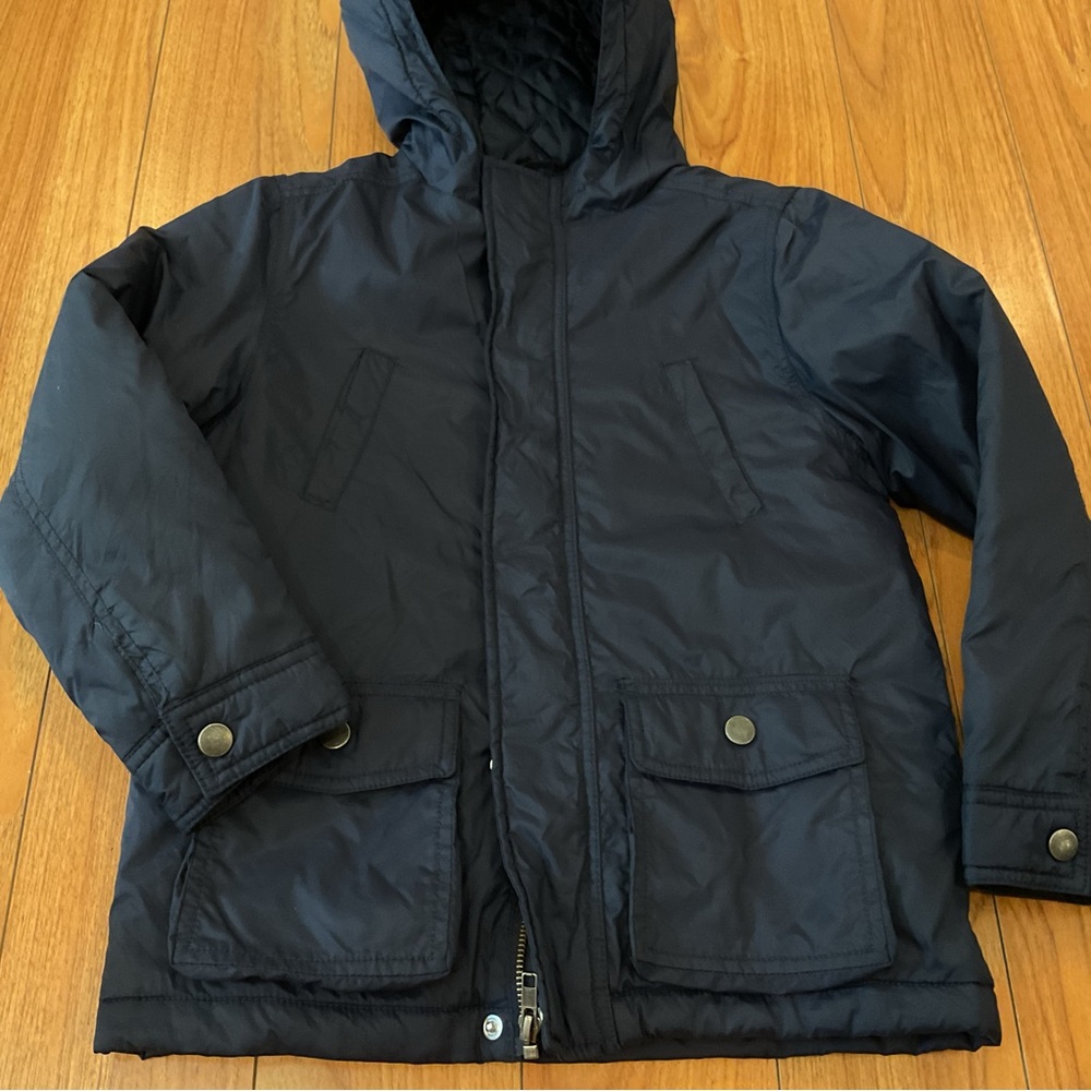 Gymboree Boy Navy Blue Light Weighted Hooded Nylon Quilted Winter Jacket M 7/8Y